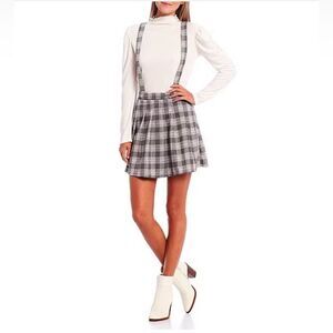 Love & Piece Long Sleeve High Neck Plaid Overall Skirt Set Med NWT
